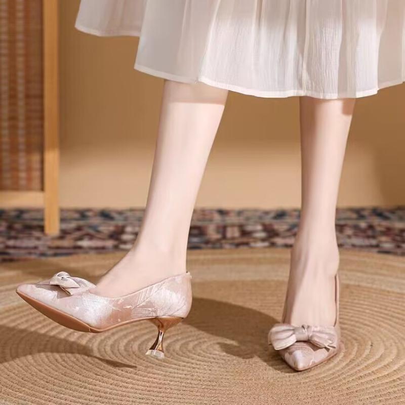 Bow Women High Heels Shoes Pointed Toe Sandals Sexy Woman Shoes 2025 Summer Elegant Wedding Dress Pumps Shallow Mujer Zapatos