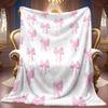 1pc 2D Pink Bow-Themed Pattern Flannel Blanket, Soft HD Digital Print Cooling Blanket Suitable for All Seasons! Soft And Breathable 100% Polyester Fib