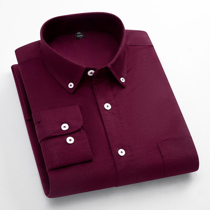 Men's Long-Sleeve Oxford Cotton Shirt - Breathable, Solid Color for Casual or Daily Wear