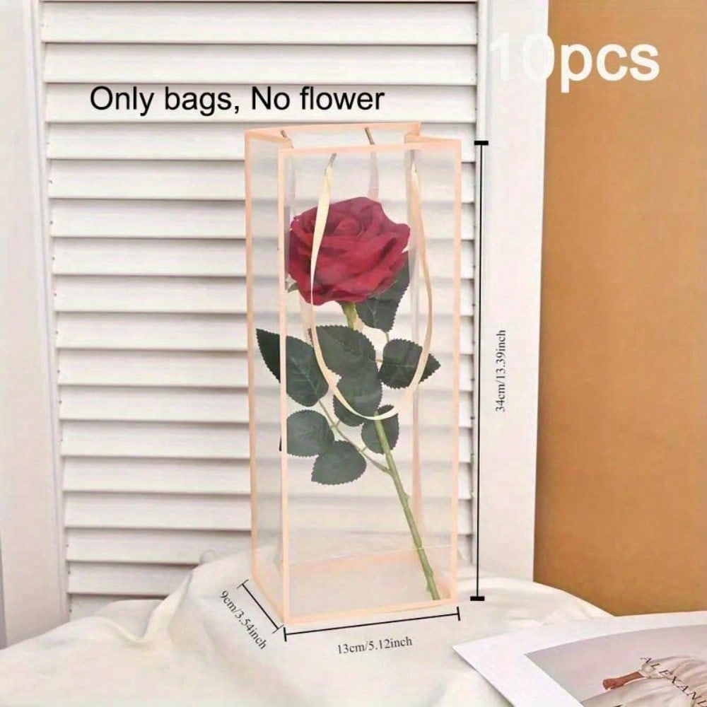 

10 шт. Прозрачные пластиковые подарочные пакеты для цветов с ручками - идеально подходят для букетов и розничной демонстрации прозрачных пакетов для цветов One size розовый