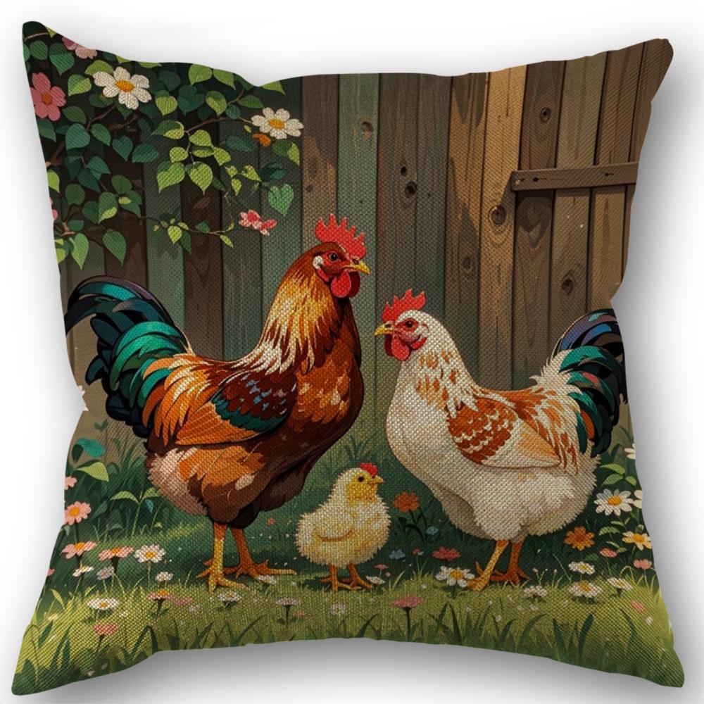 Hahn Leinen Kissenbezug Hochzeits Dekorative Kissenhülle Für Zuhause Kissenbezug 45X45(Einseitig)