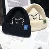 Hat Female Winter Bear Embroidered Wool Hat Cute Thermal Hat Ear Protector Cold Hat Deer Fleece Standard Knitted Hat