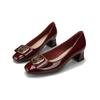 2025 New Patent Leather Medium Heel Single Shoes Red Wedding Shoes Light Mouth Square Head Thick Heel High Heels Versatile Gentle Four Seasons Shoes