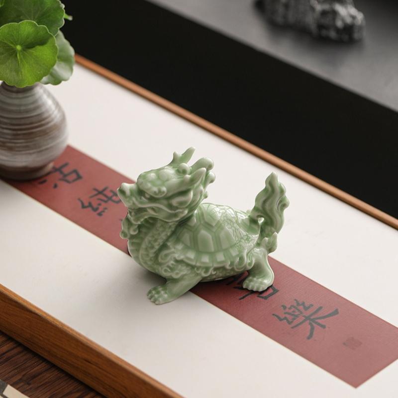 Dragon Turtle Ornaments Ceramic Attract Wealth Leading Turtle Office Desktop Ornaments Chinese Home Decoration Small Gifts