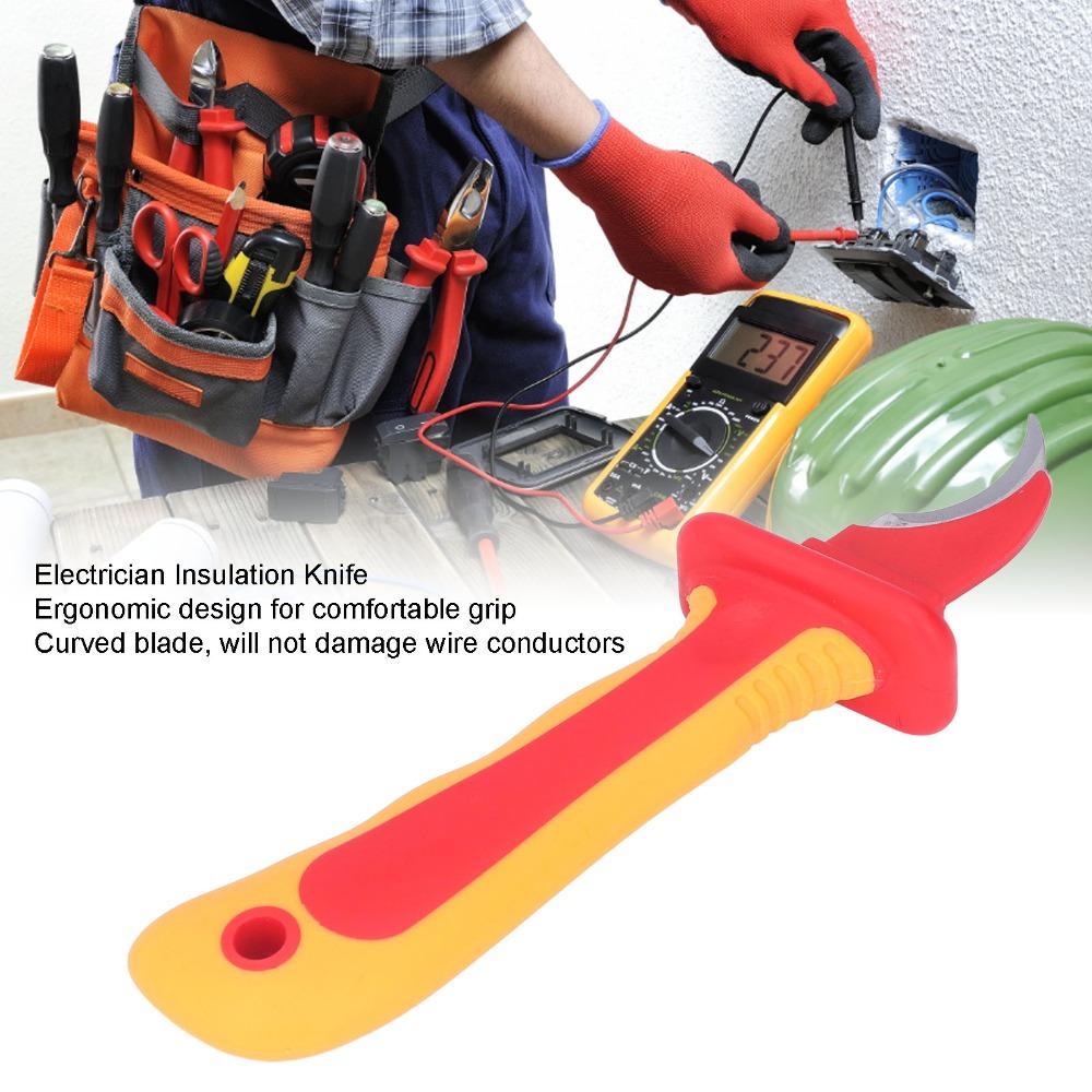 High Voltage Resistance Insulated Knife Antimagnetic 1000V Rated Electrician Cutter Curved Blade Sickle Type Cable Stripper