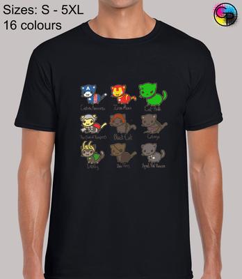 Katze Avengers Superheld Iron Hulk Thor Mann Fan Neuheit Reguläres T-Shirt für Männer