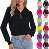 Mote for kvinner Langermet Ensfarget Pullover Casual Løs Glidelås Hettegenser Kort Snøring Genser