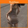 Summer Knit Fabric Slip Dress With Wrinkle Details For Petite Women