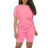 Women's 2 Piece Casual Sports Solid Color Suit Short Sleeve Top And Pants Set
