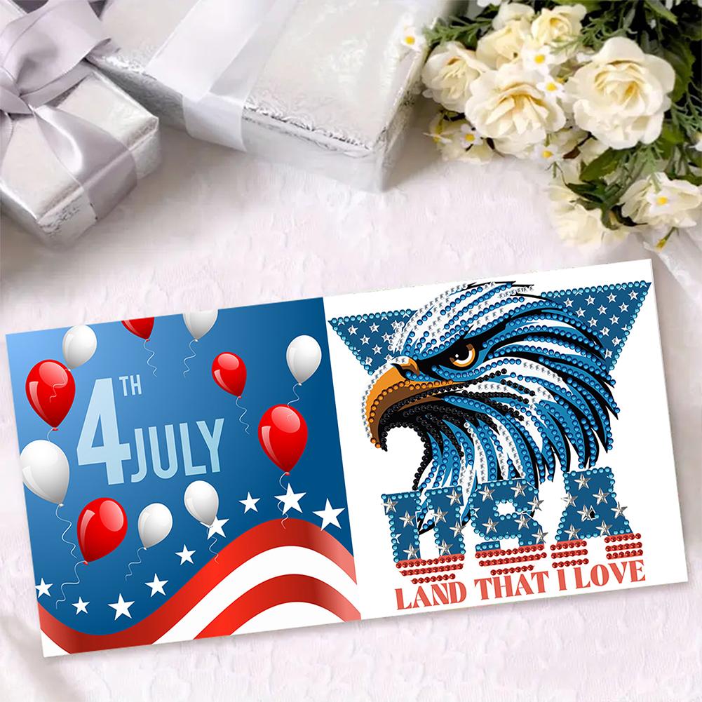 6PCS DIY Independence Day USA Flag Rhinestone Diamond Art Mosaic Postcards Diamond Art Greeting Cards for Independence Day