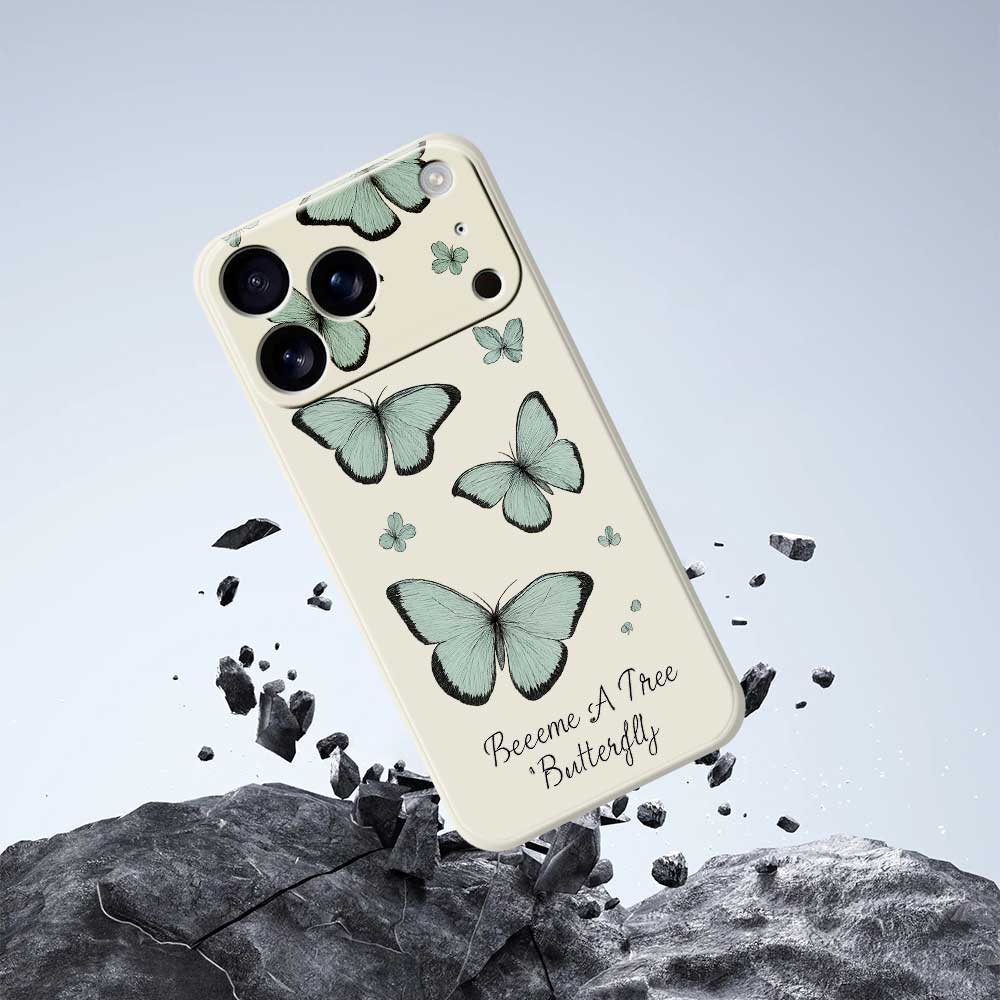 For iPhone 17 Pro Case Green Butterfly Pattern Printing Straight Edge TPU Phone Back Cover