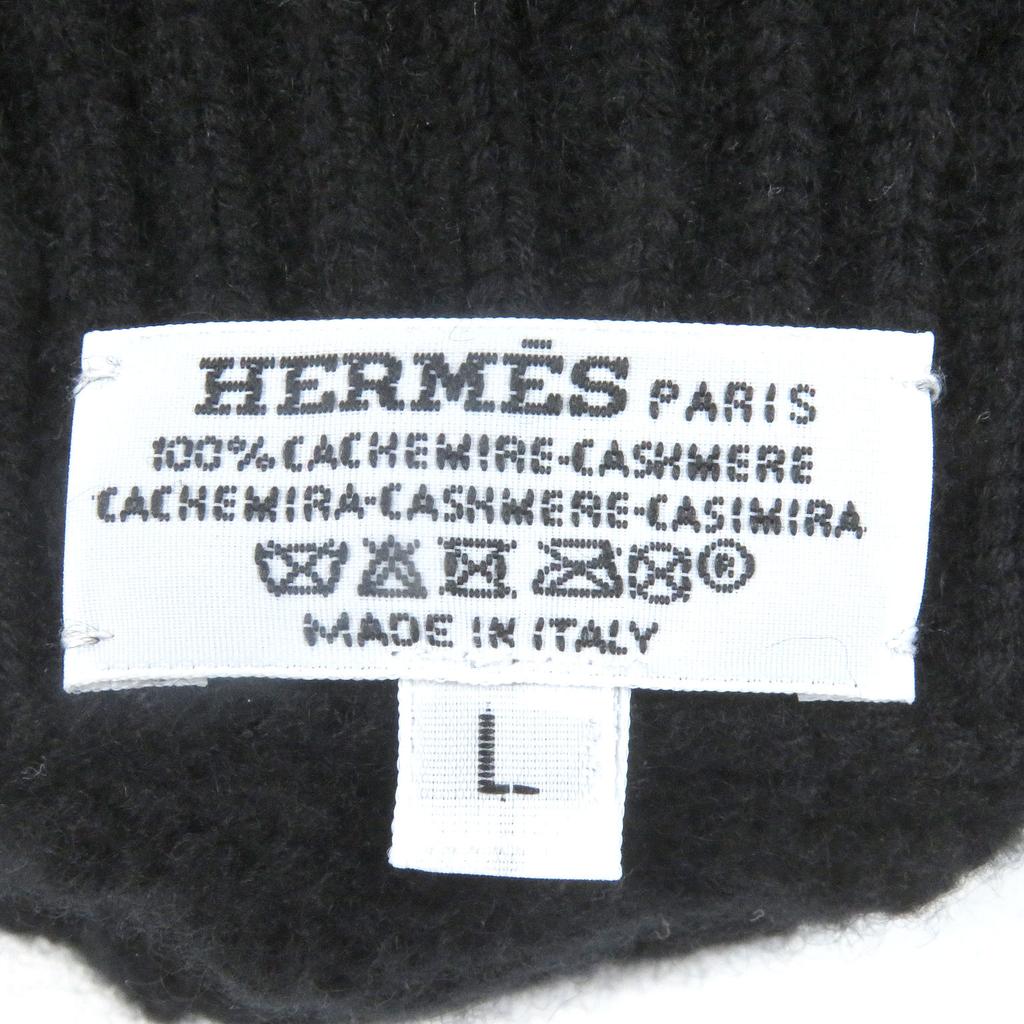 Pristine HERMES Gloves H Logo Motif All-over Knit Gloves Black Cashmere Mens L Used