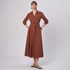 Amazon 2026 European and American cross-border women's clothing summer solid color lapel slim long-sleeved dress new women's clothing belt