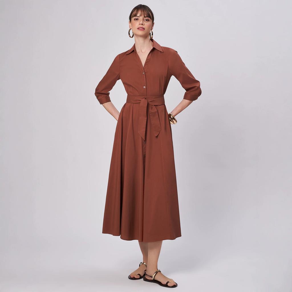 Amazon 2026 European and American cross-border women's clothing summer solid color lapel slim long-sleeved dress new women's clothing belt