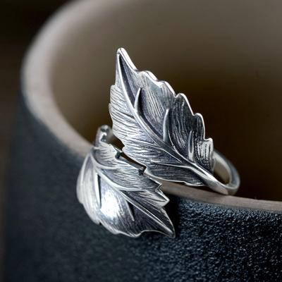 Retro Big Leaf Ring For Men Women Zinc Alloy Color Punk Gothic Adjustable Open Ring Unisex Alloy Zircon Trendy Accessories Gift