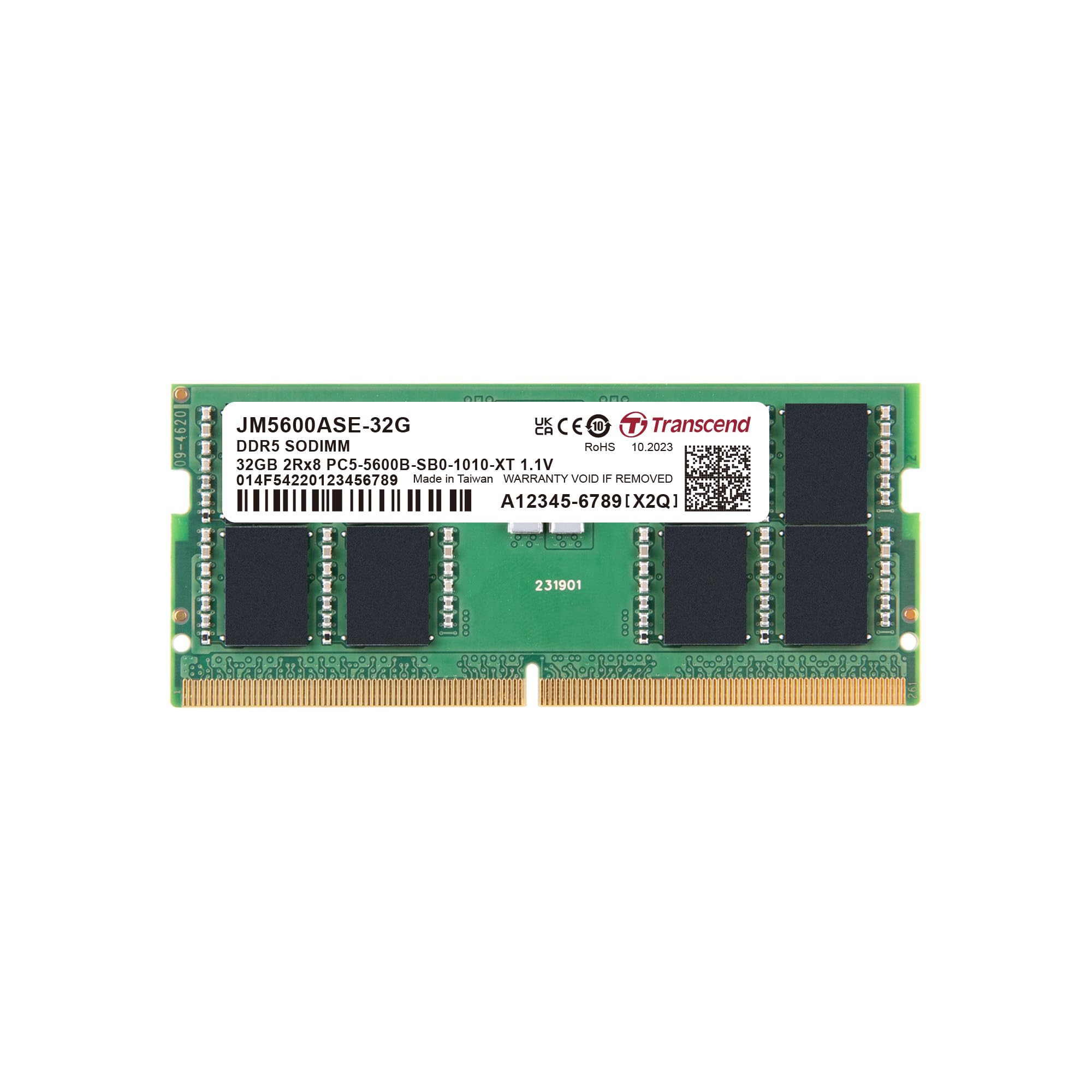 

Transcend Laptop Memory 32GB 262pin 2Rx8 CL46 Lifetime Warranty PC5-44800 (DDR5 5600) 1.1V SO-DIMM (2Gx8) JM5600ASE-32G