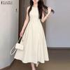 ZANZEA Women Elegant Casual Round Neck Sleeveless Dress