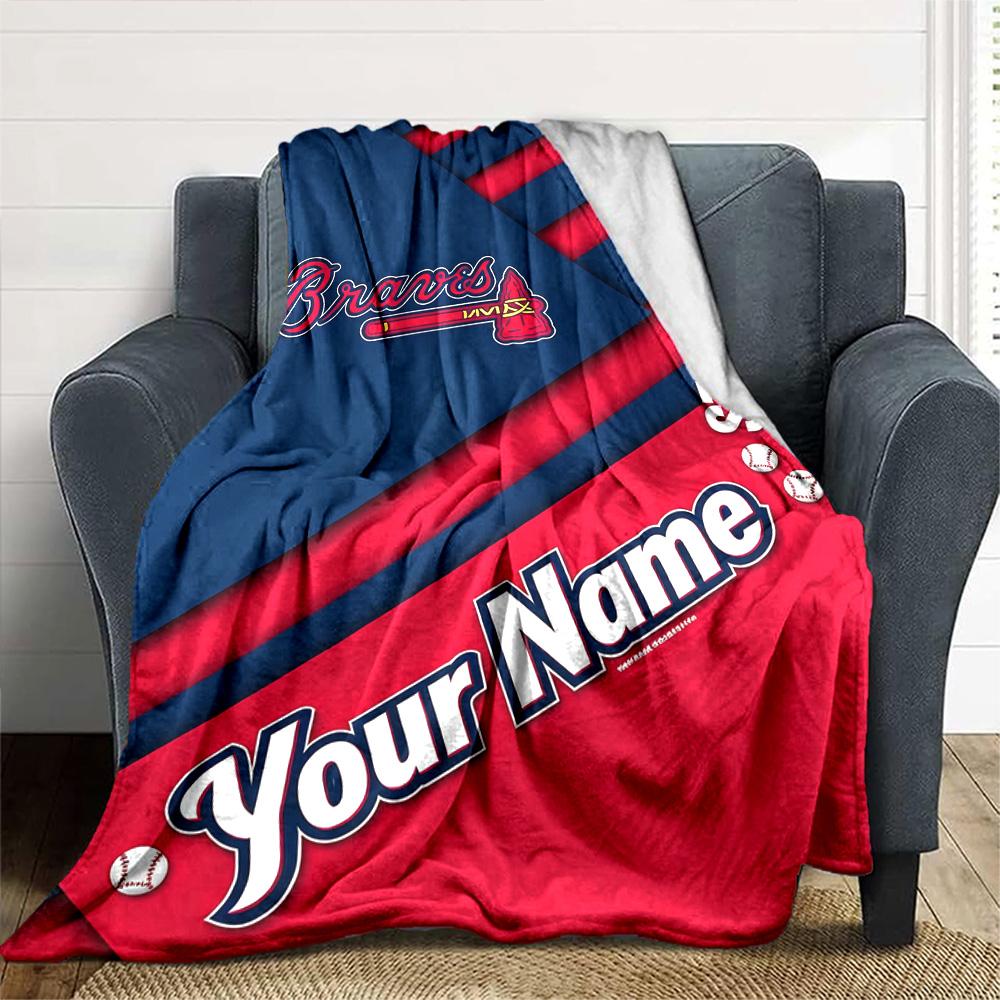 Name Custom Atlanta Braves Print Flannel Blanket High Quality Warm Comfortable Cover for All Seasons Perfect for Gifts Home Decor