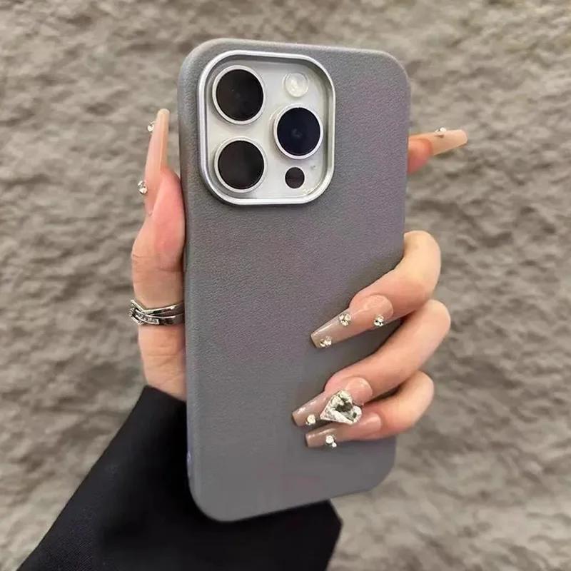 Matte Leather Phone Case For iPhone 16 Pro Max 15 14 Plus 13 12 11 XS Max XR XS X 7 8 SE 16 Shockproof Bumper Cover