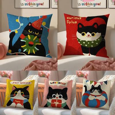 Cartoon Christmas Gift Cute Cat Pillow Case Comfort Sofa Bed Silky Elegant Invisible Zipper Decorative Cushion Cover