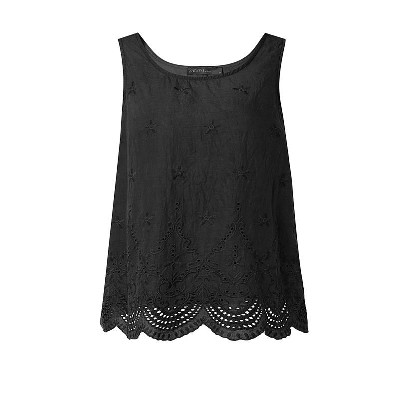 ZANZEA Women Casual Round Neck Loose Sleeveless Lace Crochet Tank Tops M