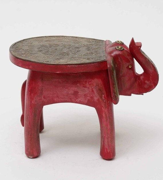 Handmade Wooden Elephant Stool: Miniature Indian Decor (8x8x11)