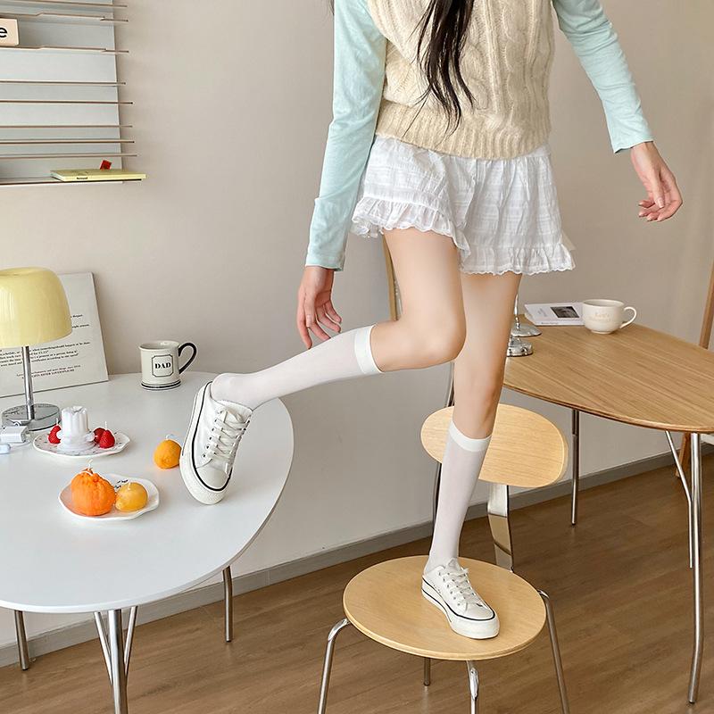 Thin Jk Lolita Style Dopamine Color Socks Summer Knee-length Calf Socks for Women Long Japanese Stockings for Students
