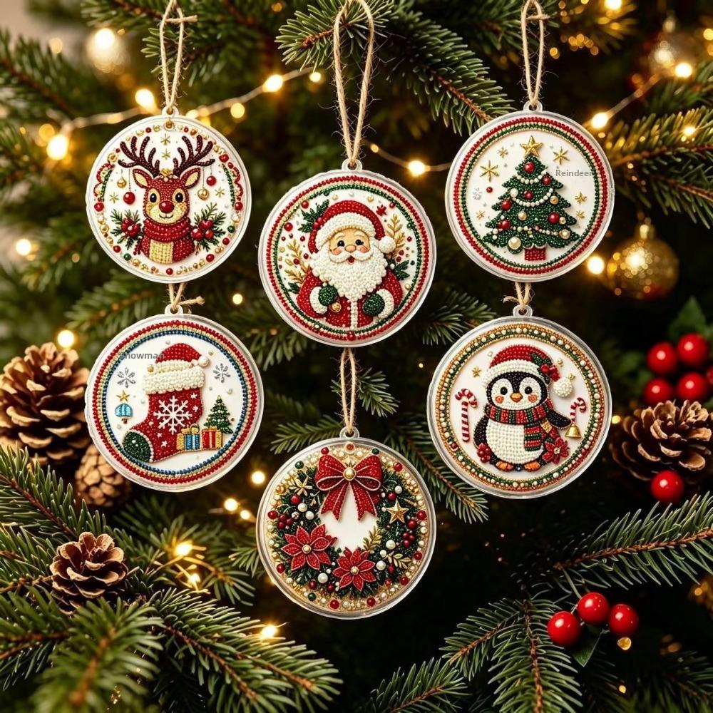 6pcs Deer Tree Christmas DIY Hanging Ornaments Santa Claus Christmas Craft Decoration Festival