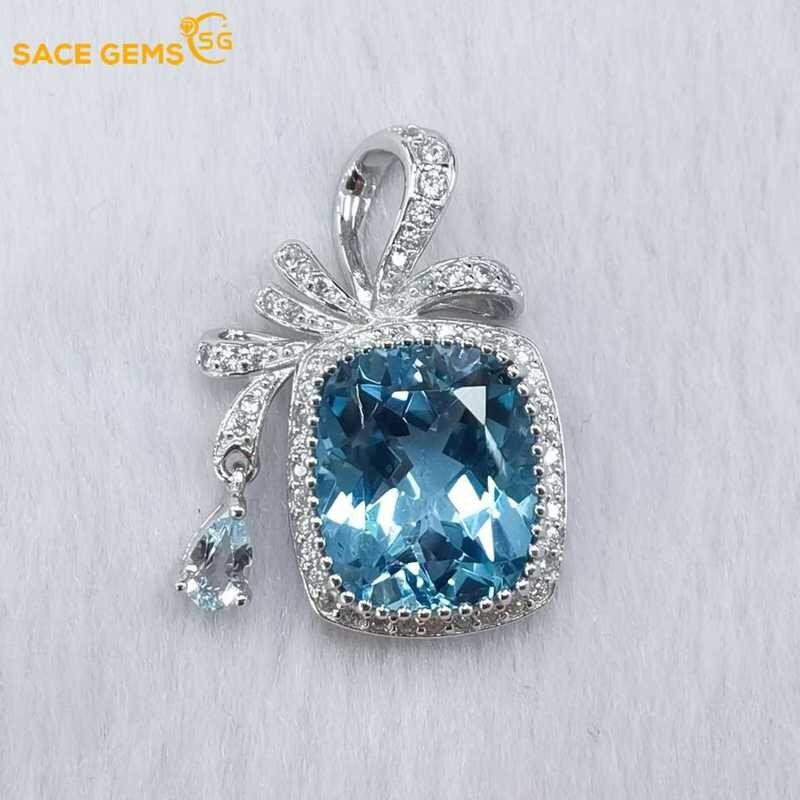 Sace Gems 925 Sterling Silber 10*12MM Topas Anhänger Halskette für Frauen Halskette