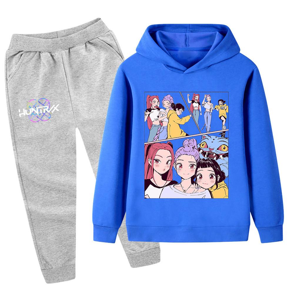 PB1238 Kinder Jungen Mädchen Kpop Mira Zoey Rumi Druck Langarm Kapuzenpullover Hose Hosen Kleidersets