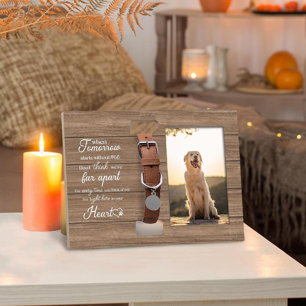Dog Cat Pet Memorial Picture Frame with Collar Holder, Pet Cat Dog Memorial Loss Gifts for Loss of Dog, When Tomorrow Starts Without Me Picture Photo