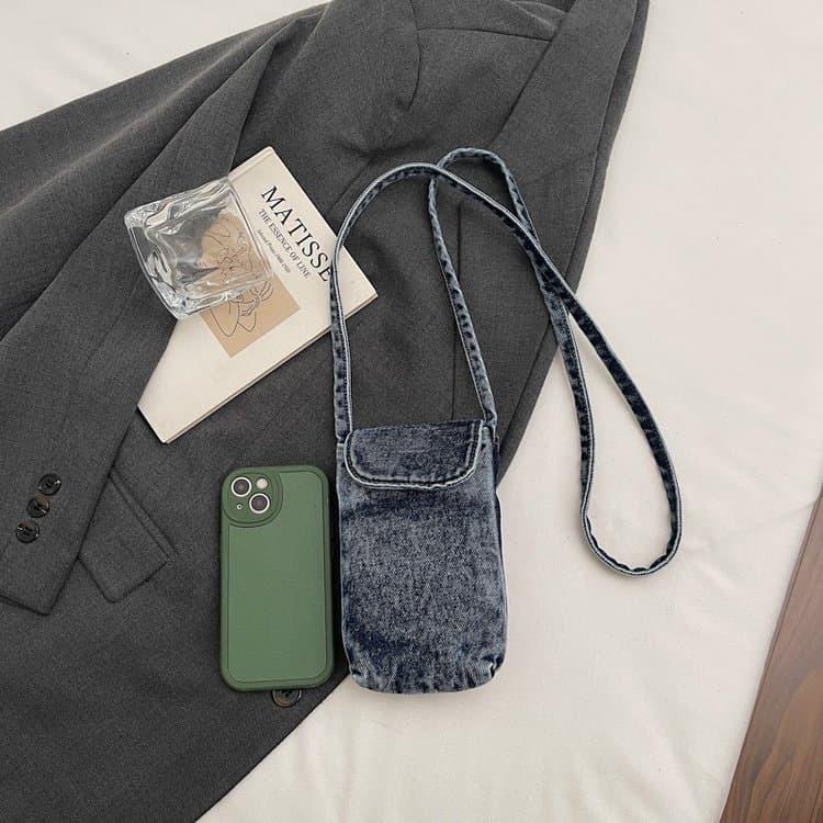 Retro washed denim mobile phone bag casual messenger bag