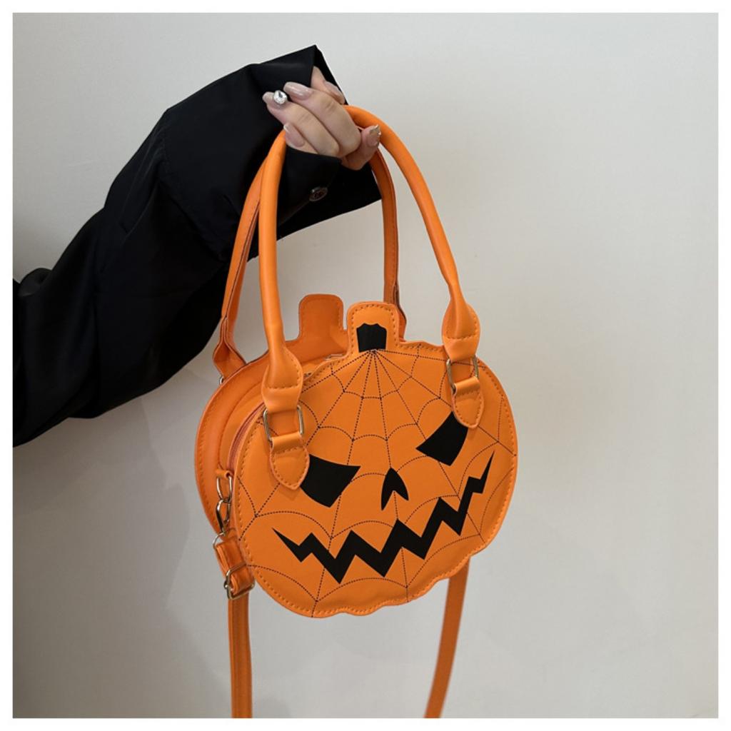 Halloween, Bags, Contrasting Colors, Women's Bags, Single Shoulder Bags, Small Round Bags, Funny Bags, Pumpkin Bags