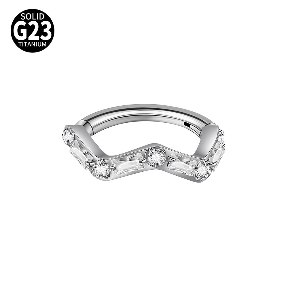 1pc G23 Titanium Split Ring with Multi Slanted Marquise Round White CZ Septum Nose Ring Cartilage Helix Tragus Piercing Jewelry