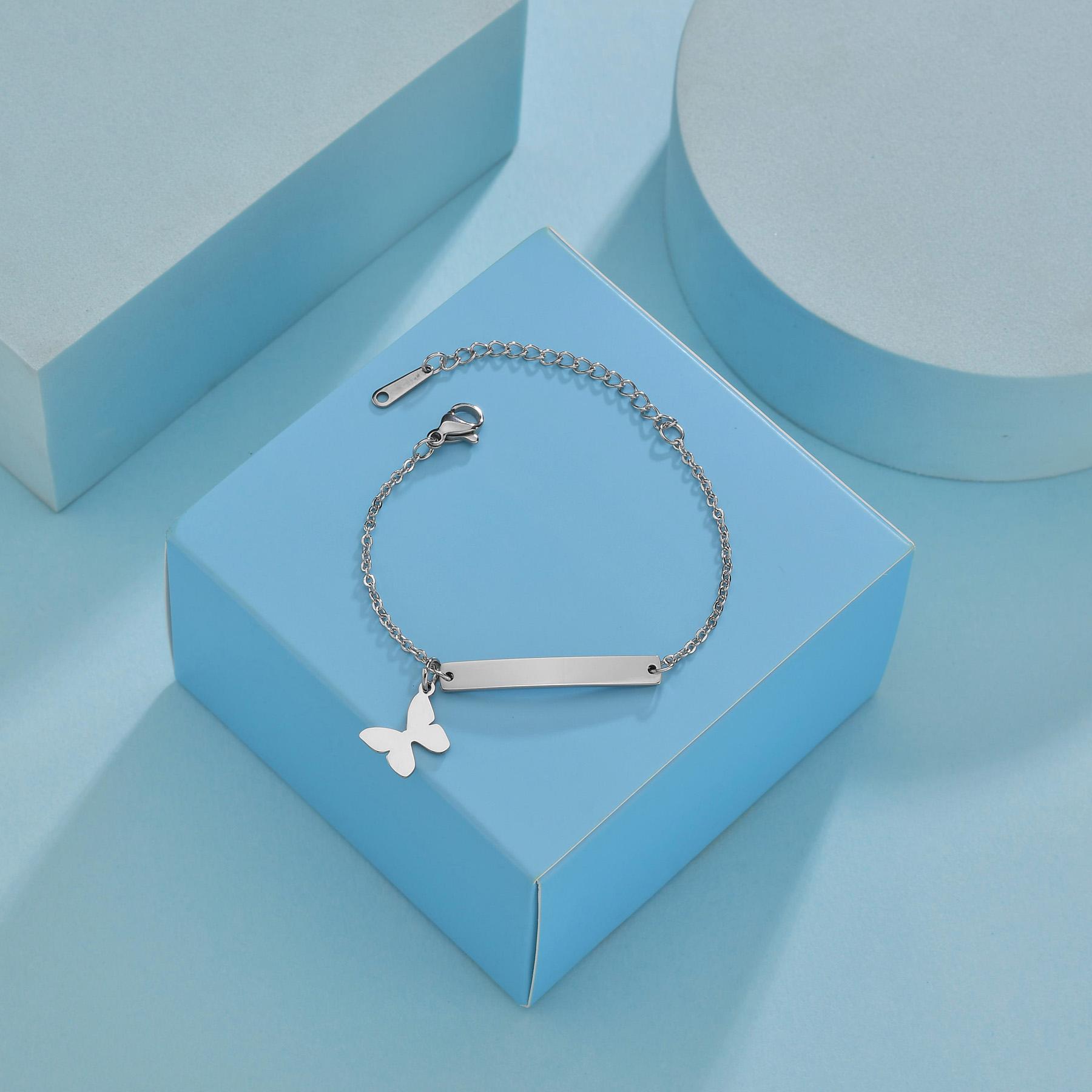 

Atoztide Personalized Laser Engrave Baby Name Bar Star Nameplate Bracelet Stainless Steel For Women Kids Link Chain Jewelry Gift without engraving