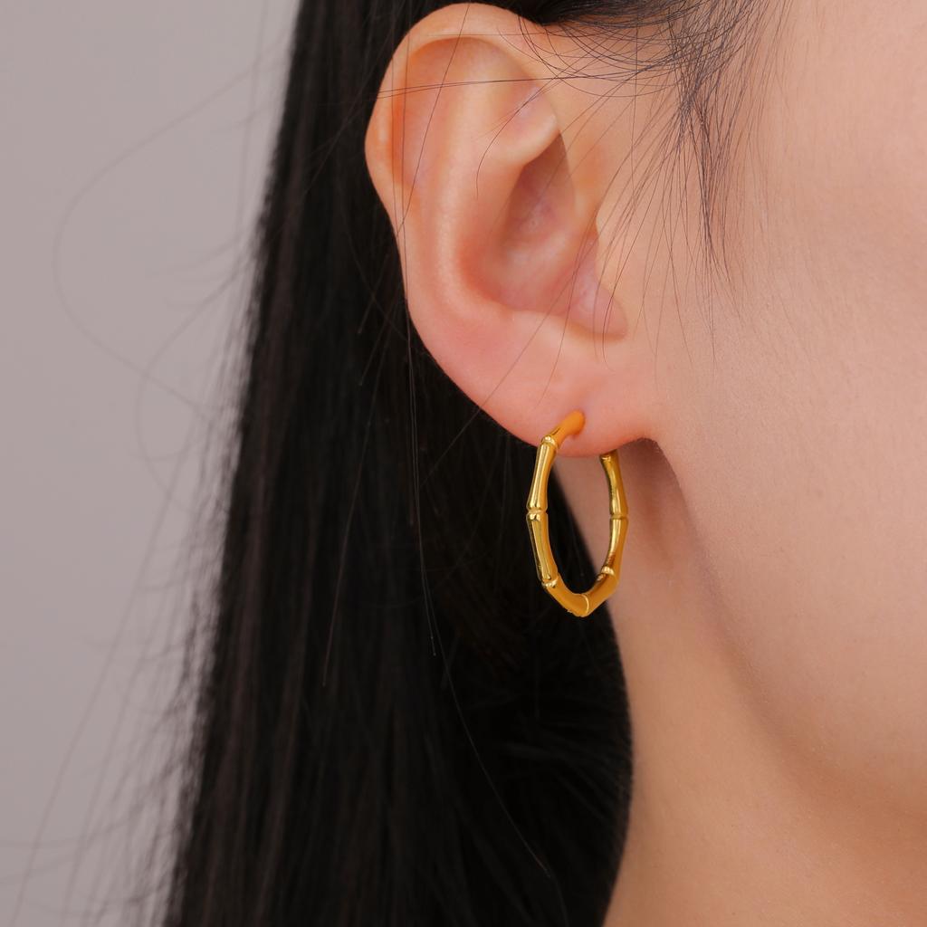 Cazador Stainless Steel Bamboo Joint Hoop Earrings for Women Trendy Round Drop Earrings Jewelry 2026 Valentine Gift New