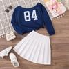 2025 Autumn Girls' Two-Piece Set: Loose One-Shoulder Long-Sleeve Top & Casual Pleated Skirt
