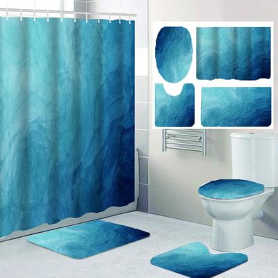 1/4 Set Seawater Bathroom Curtains, Toilet Seat Decoration, Shower Curtain with Carpet and Toilet Lid, 12 70.8x70.8 Inch Hooks