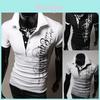 Elegant Men's Fashion Lapel Short Sleeve Blouse Casual Letters Print T-shirt