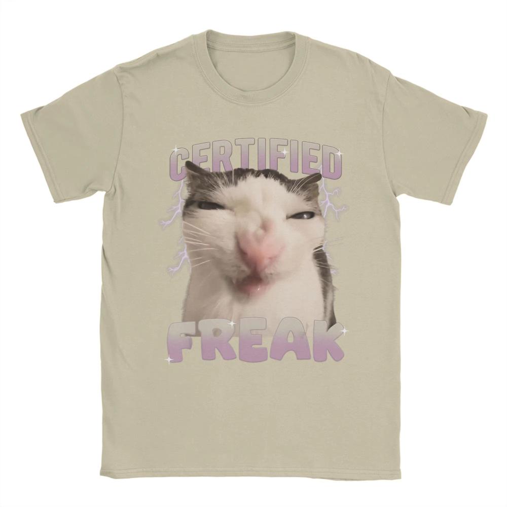 Zertifizierter Freak Lustige Katze Meme Herren- und Damen-Print T-Shirts Verrücktes T-Shirt Kurzarm O-Ausschnitt T-Shirts Baumwolle 3XL Kleidung