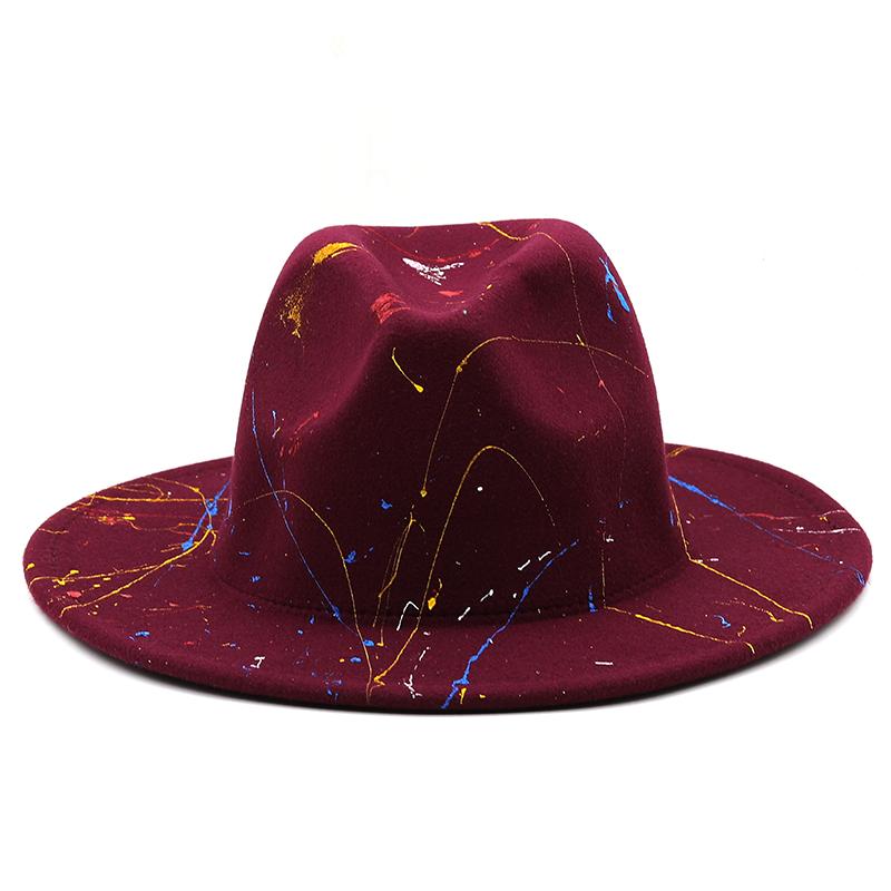 Hat Soft Wool Women Men Graffiti Fedora Hat For Winter Autumn Elegant Lady Gangster Trilby Felt Homburg Church Jazz Hat 55-58CM