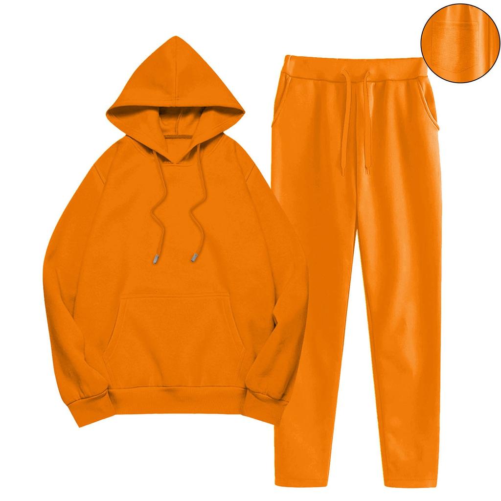 Women's Fashionable Loose Pocket Long Sleeved Sweatshirt Long Pants Two-Piece Set