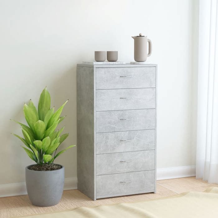 VidaXL Buffet with 6 Drawers Concrete Grey 50x34x96 Cm Chipboard