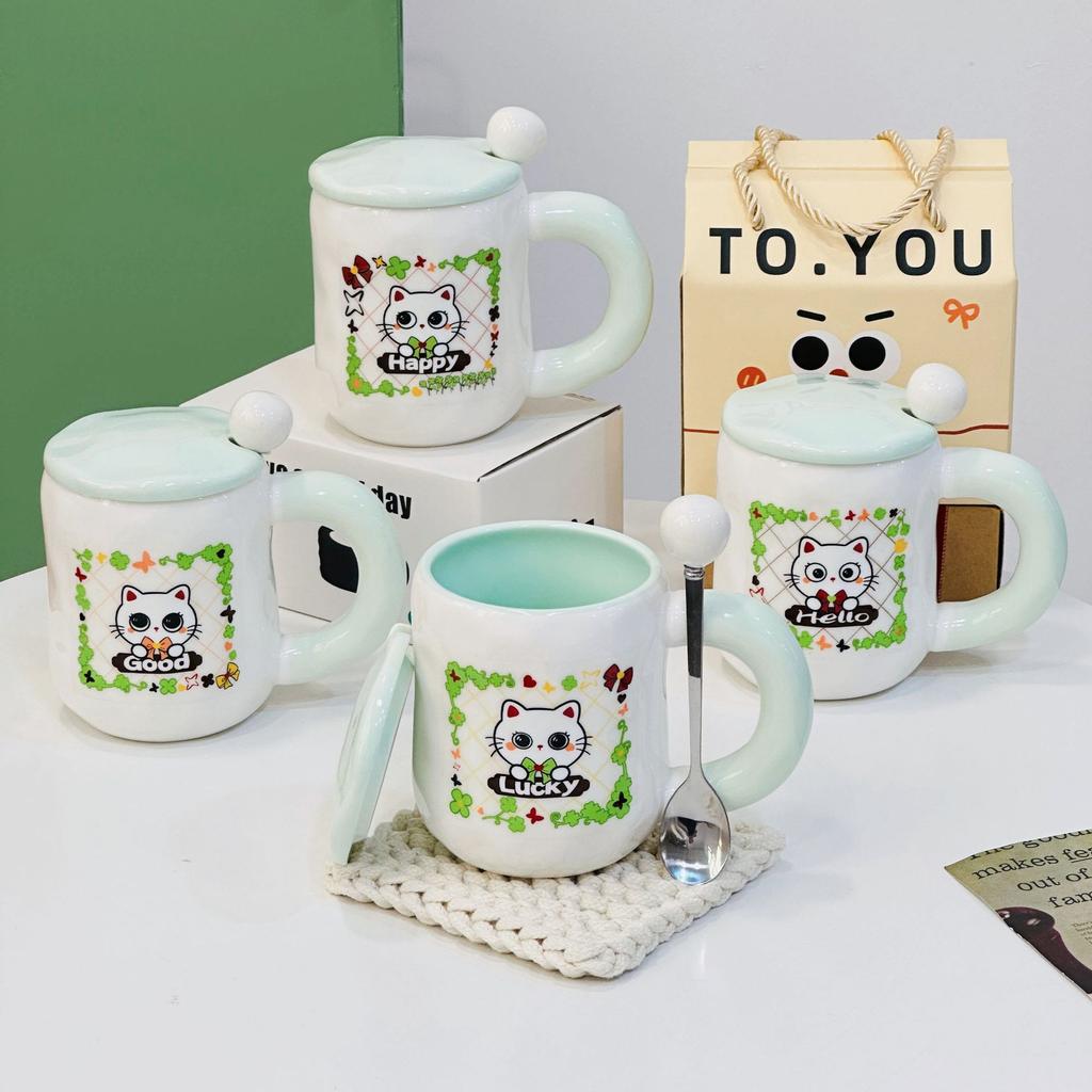 Opening Gift Box Set for Girls Ceramic Cup High Value Household Water Cup Cartoon Mug Cup Souvenir Gift