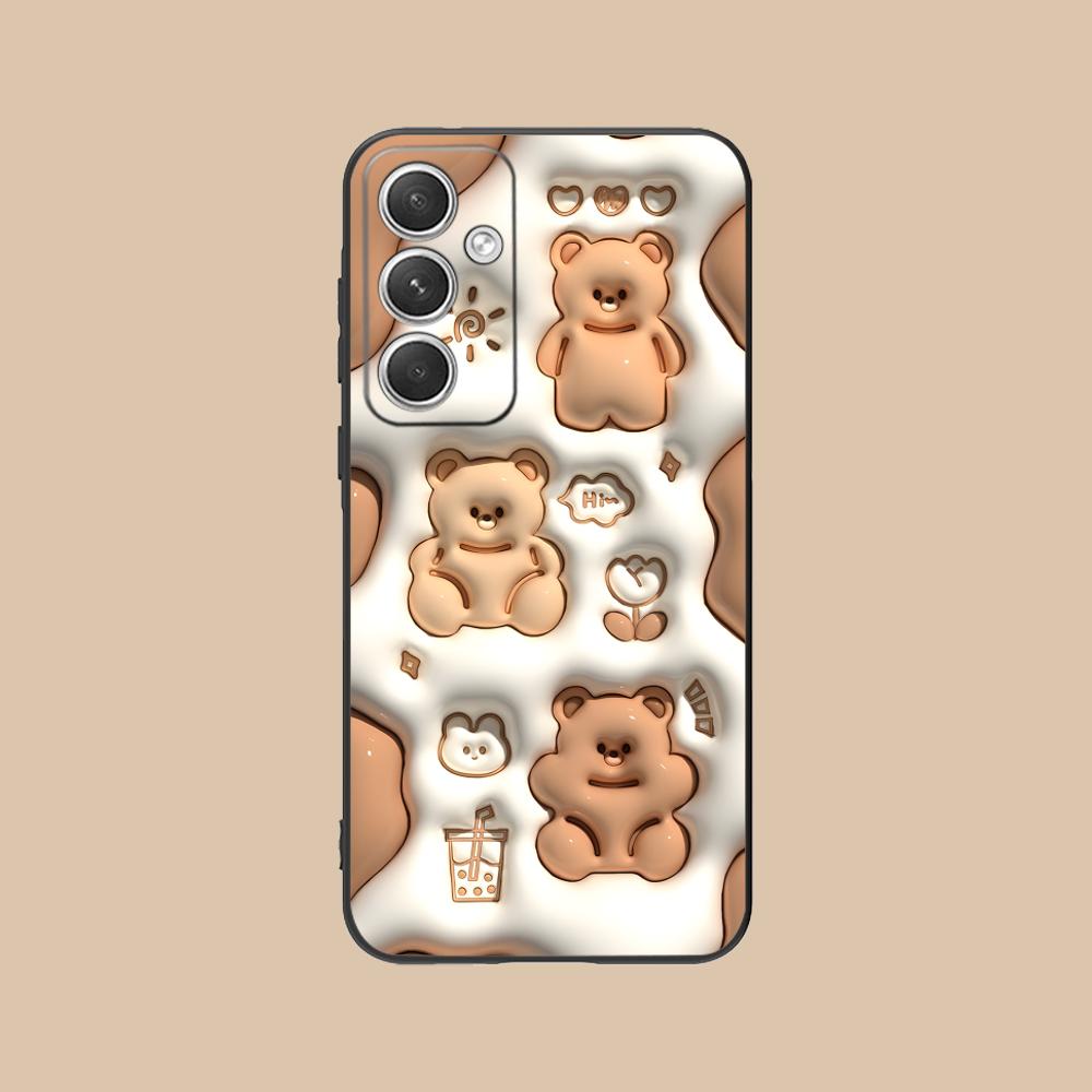 Kawaii Cute Bear Phone Case for Samsung Galaxy S25 S24 S23 S22 S21 S20 Note20 Plus FE Ultra Colour Printing Pretty Luxury