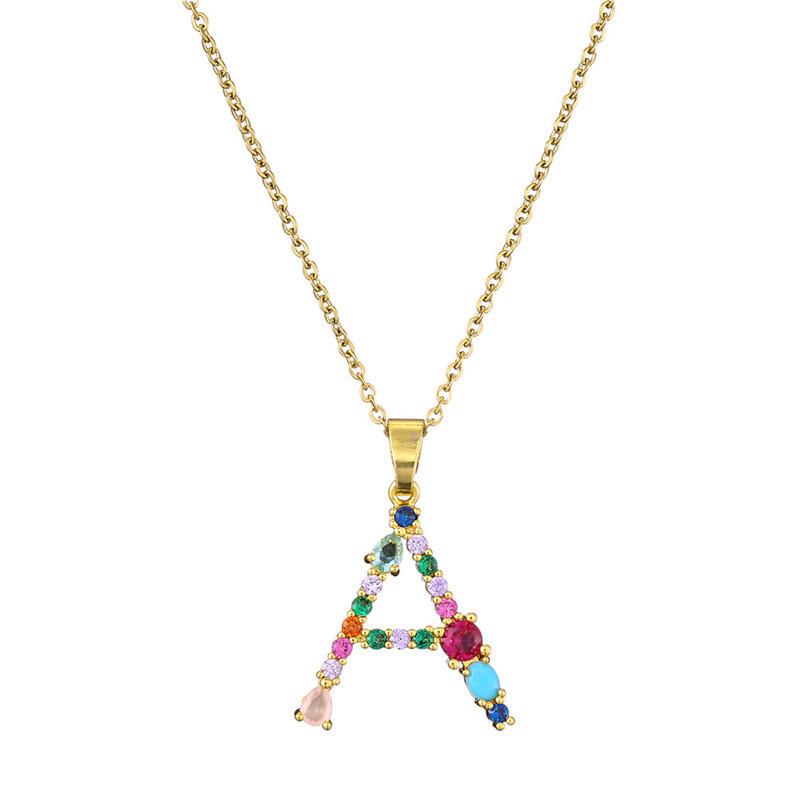 Colourful Crystal CZ 26 Capital Initial Letters Pendant Necklace For Women Gold Pendant Necklace Initial Jewelry