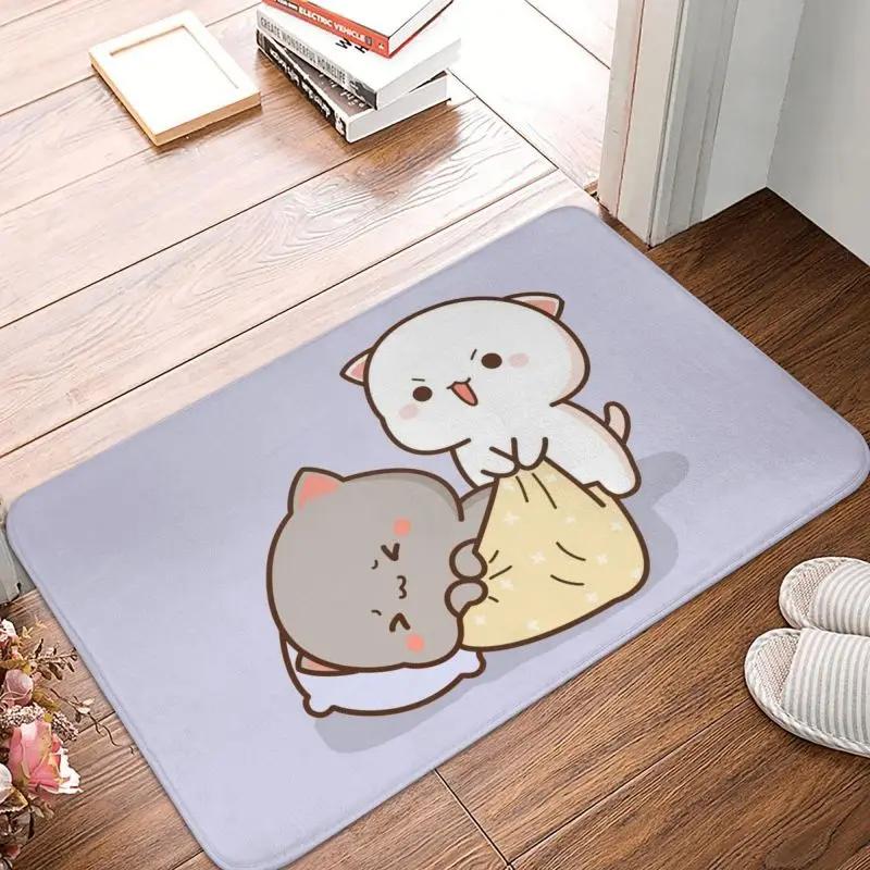 Mochi Cat Peach and Goma Front Door Floor Entrance Mat Interior Kitchen Bathroom   Bedroom Rug Living Room