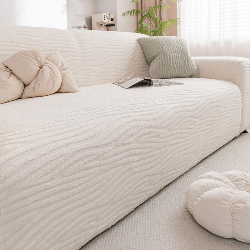 Striped Jacquard Sofa Cover For Living Room Soft Velvet Warm Furniture Protector For Winter Removable Easy-Care Home Accessories