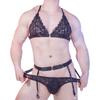Men'S Lingerie Suit With Bras G-String Garter Belt Lace Metal Adjustable Breathable Erotic Underwear Ultrathin Bra & Brief Sets