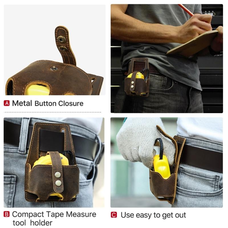 Multi Functional Leather Cover for 5m Steel Tape MeasureEasy Waist Belt Attachment for Constructions & Home Projects